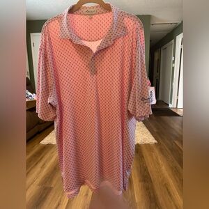Peter Millar Summer Comfort Polo Men XL Pink Skull Print Ocean Club Paradise Isl